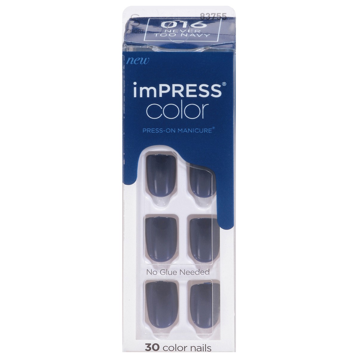 slide 1 of 5, imPRESS Color Press-On Nails, No Glue Needed, Dark Blue, Short Square, 33 Ct., 1 cnt