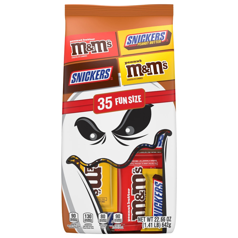slide 1 of 4, Mars M&M's & Snickers Milk Chocolate Halloween Candy Variety Assortment - 35 Ct Bulk Bag, 22.66 oz