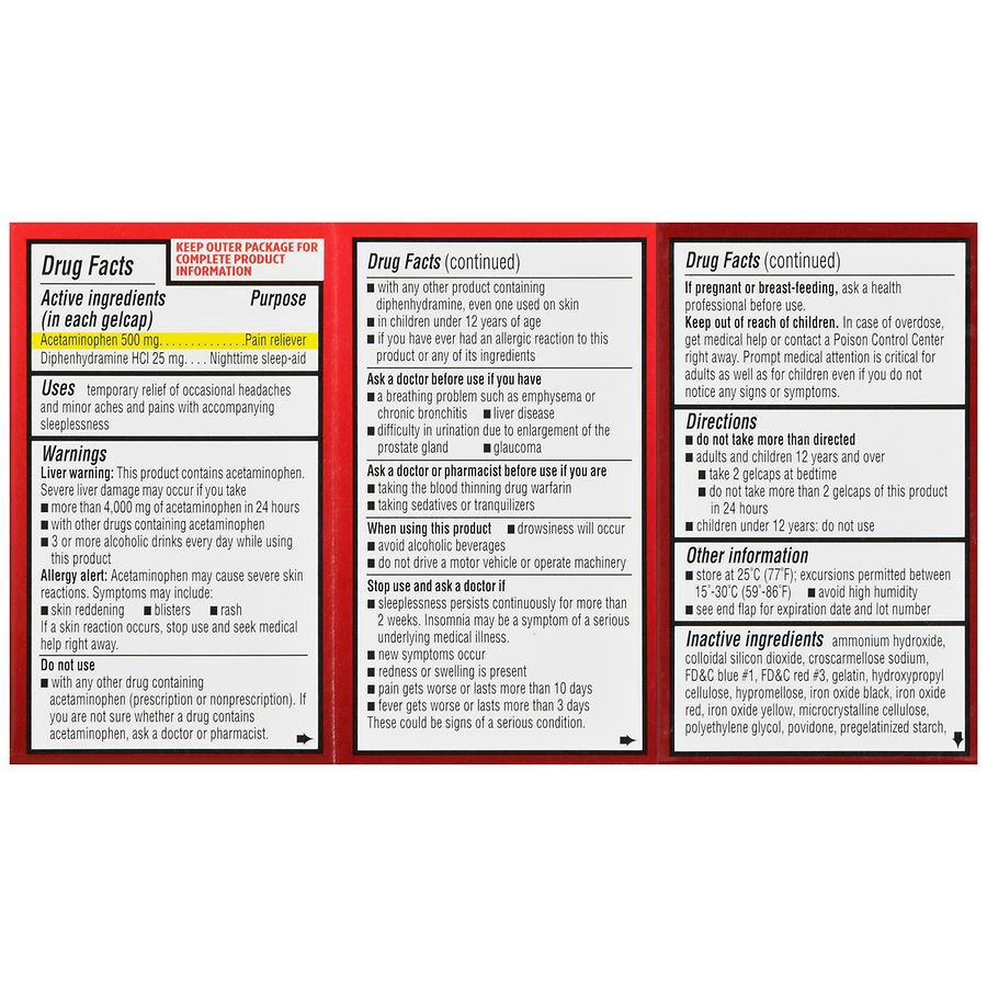 slide 3 of 5, Walgreens Extra Strength Pain Reliever Pm Acetaminophen Gelcaps 500Mg, 20 ct