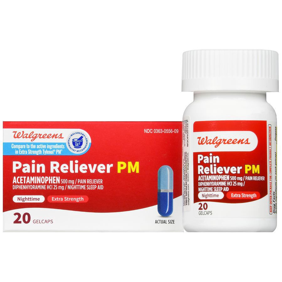 slide 1 of 5, Walgreens Extra Strength Pain Reliever Pm Acetaminophen Gelcaps 500Mg, 20 ct