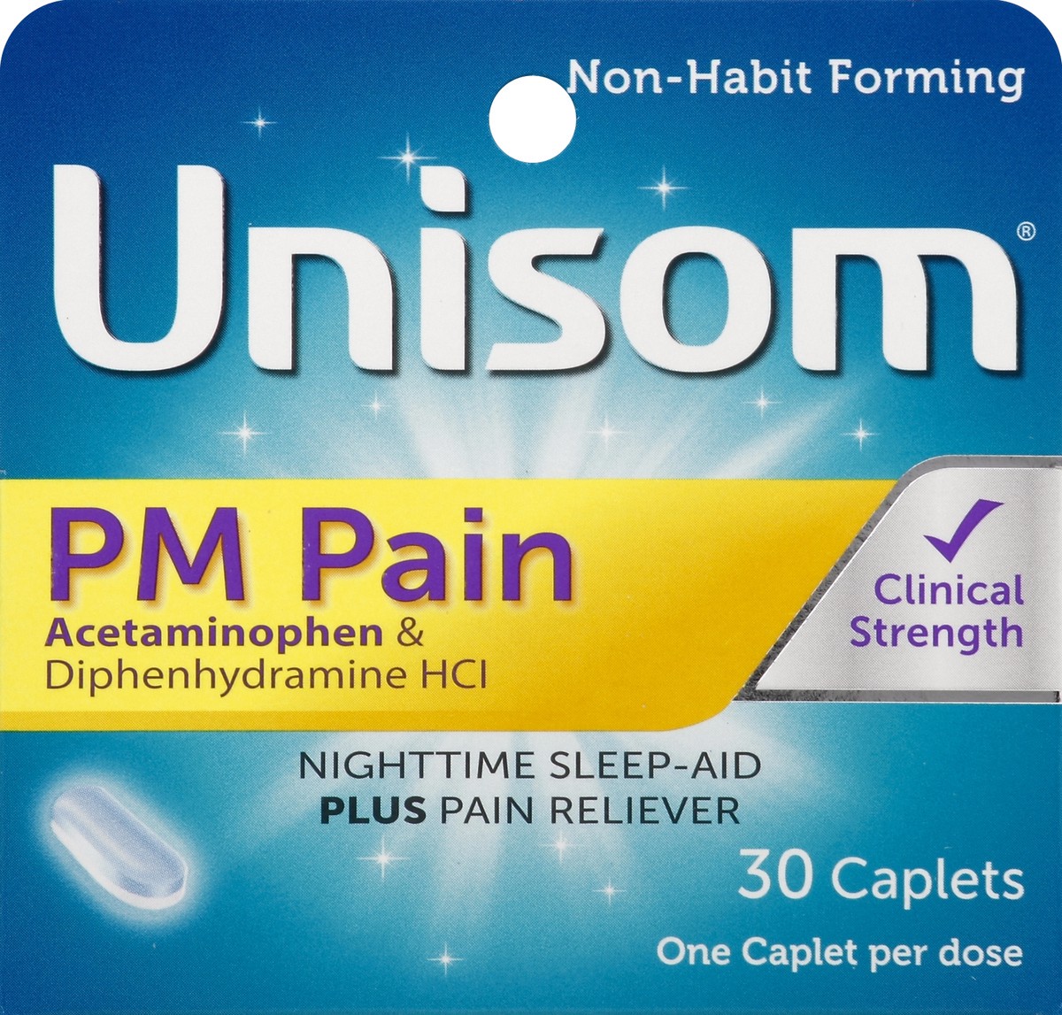 slide 2 of 6, Unisom SleepCaps PM Pain Clinical Strength Nighttime Sleep Aid Plus Pain Reliever Caplets, 30 ct