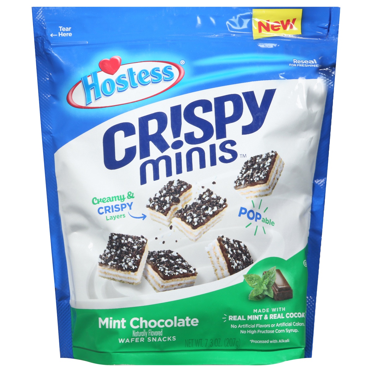 slide 1 of 1, Mint Chocolate Hostess Crispy Minis, Mini Wafers, Made with Real Mint and Real Cocoa, Resealable Bag, 7.3 oz