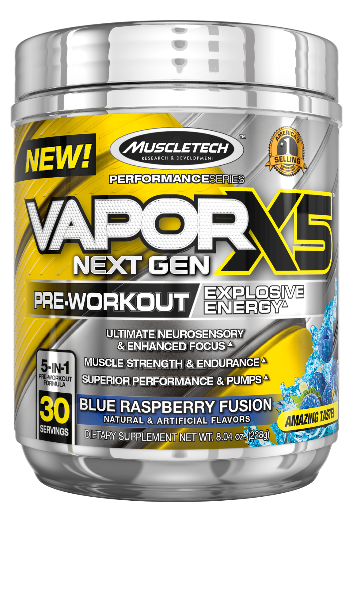 slide 1 of 3, MuscleTech Vapor X5 Next Gen Pre Workout Powder, Blue Raspberry, 9.6 oz