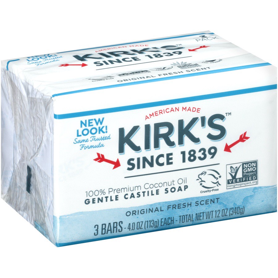 slide 2 of 7, Kirk's Original Fresh Scent Gentle Castile Soap 3 - 4.0 oz Bars, 3 ct