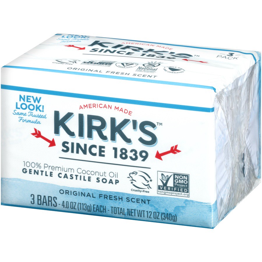 slide 3 of 7, Kirk's Original Fresh Scent Gentle Castile Soap 3 - 4.0 oz Bars, 3 ct