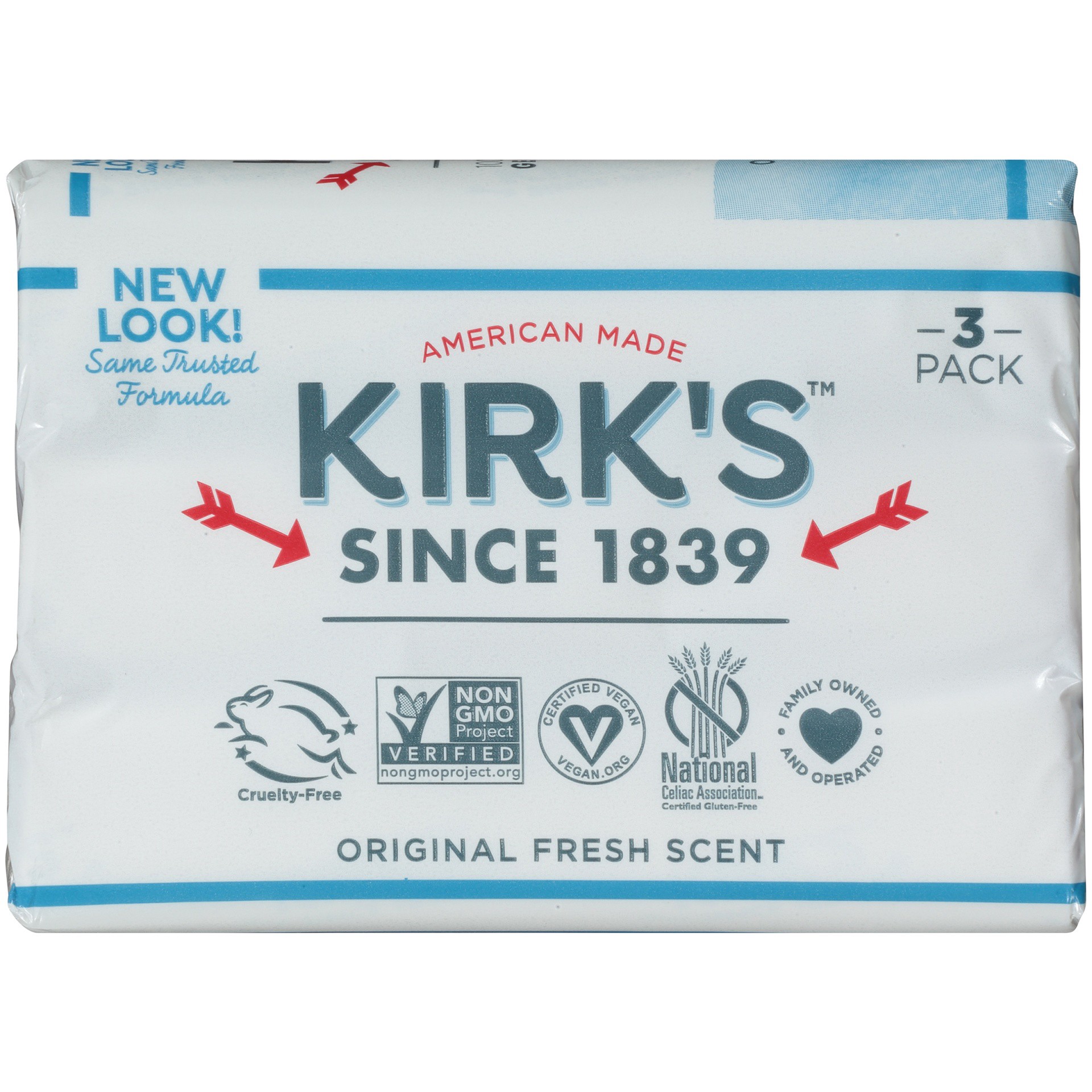 slide 4 of 7, Kirk's Original Fresh Scent Gentle Castile Soap 3 - 4.0 oz Bars, 3 ct