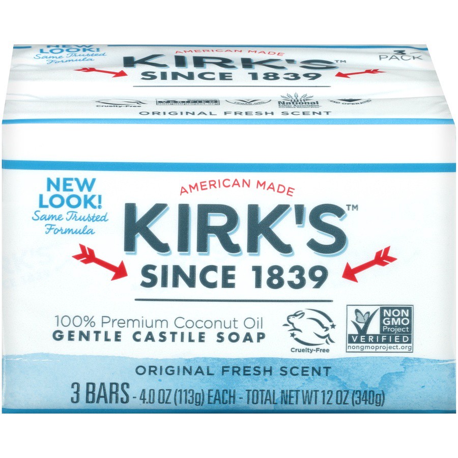 slide 1 of 7, Kirk's Original Fresh Scent Gentle Castile Soap 3 - 4.0 oz Bars, 3 ct