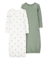 Carter's Carters Baby 2-Pack PurelySoft Sleeper Gowns Olive/Ivory 3M