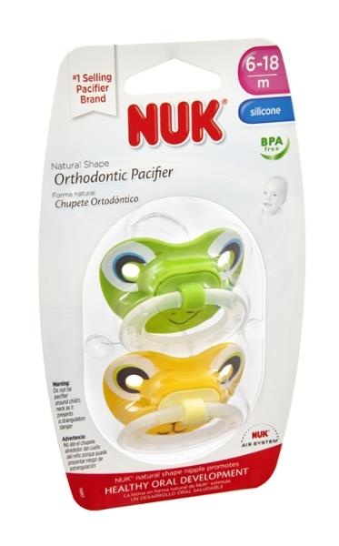 slide 1 of 1, NUK Orthodontic Silicone Pacifier Animal Faces 6-18 Months, 2 ct