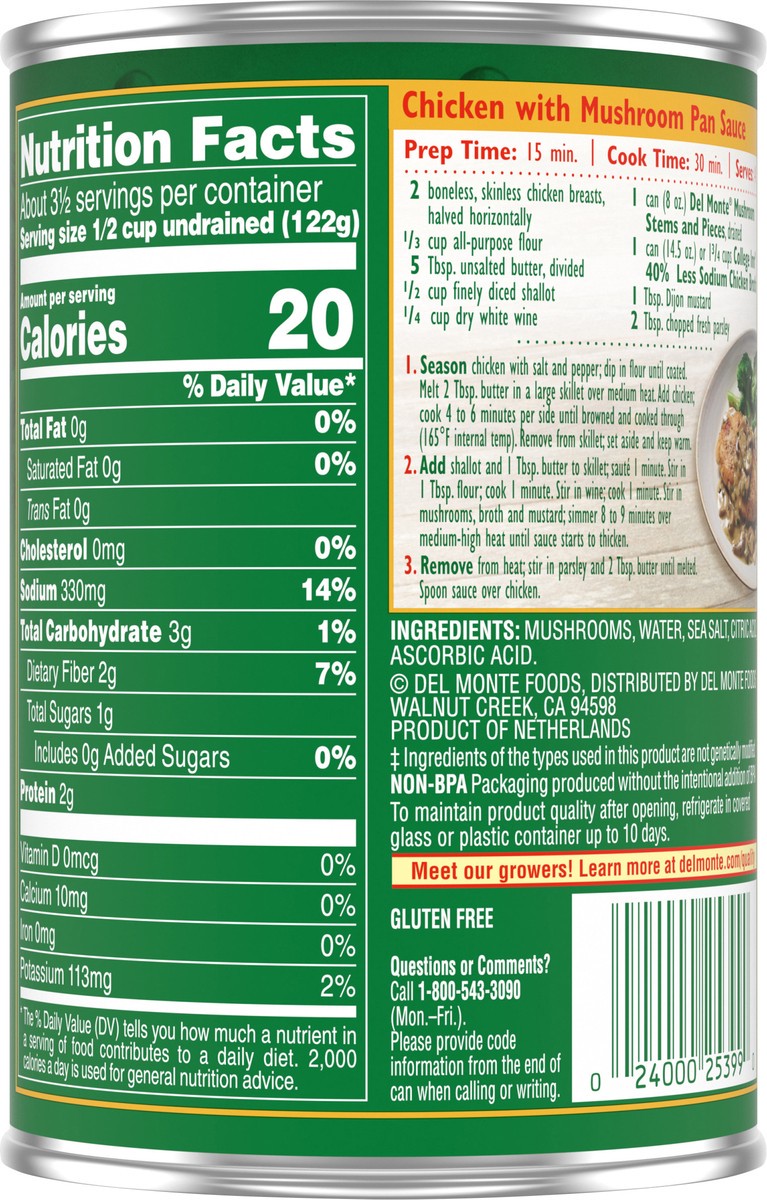 slide 6 of 7, Del Monte Mushrooms Stems and Pieces, 8 oz Can, 8 oz