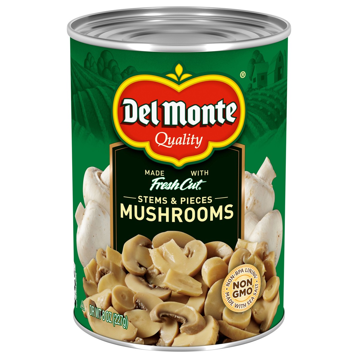 slide 1 of 7, Del Monte Mushrooms Stems and Pieces, 8 oz Can, 8 oz