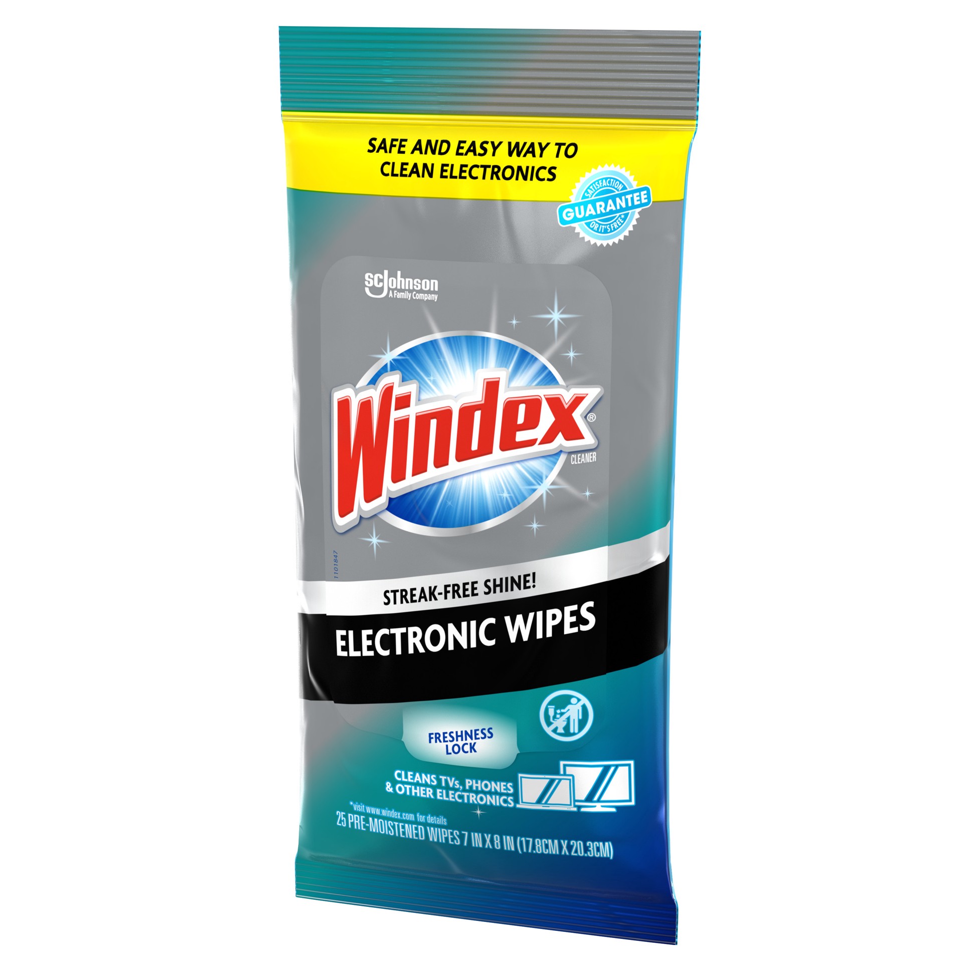 slide 3 of 5, Windex Electronics Wipes, Pre-Moistened, Provides Streak-Free Shine, 25 Count, 25 ct