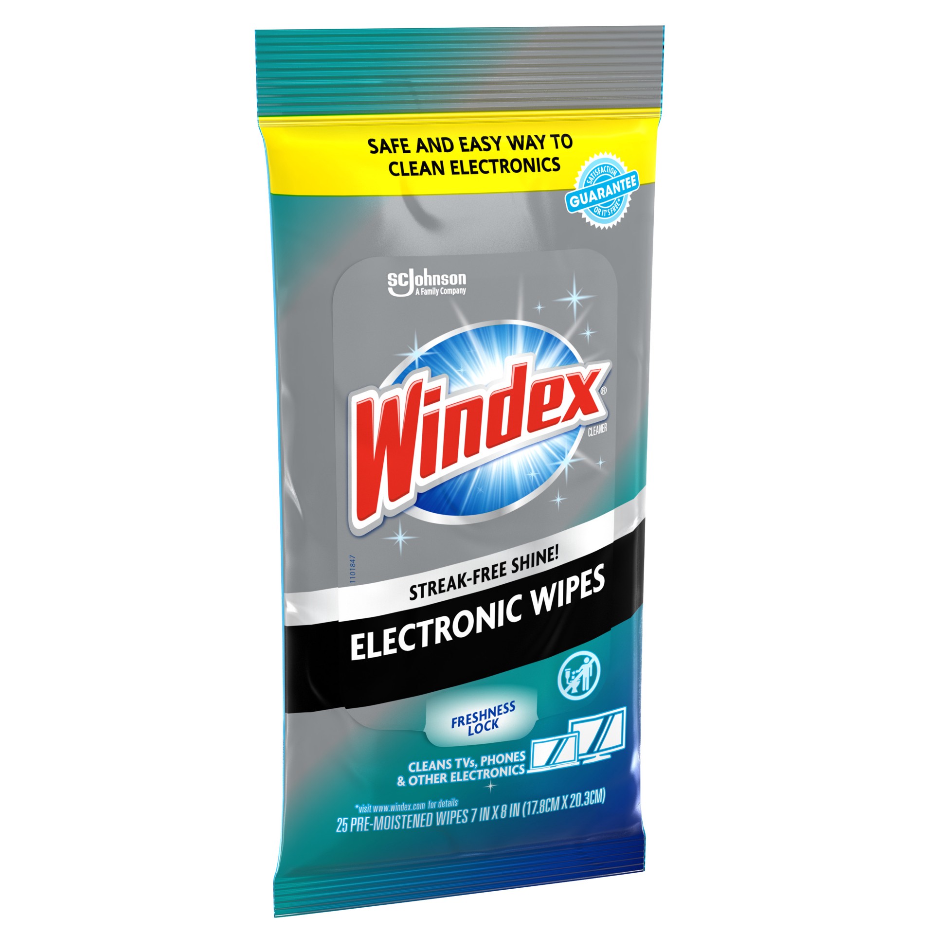 slide 2 of 5, Windex Electronics Wipes, Pre-Moistened, Provides Streak-Free Shine, 25 Count, 25 ct