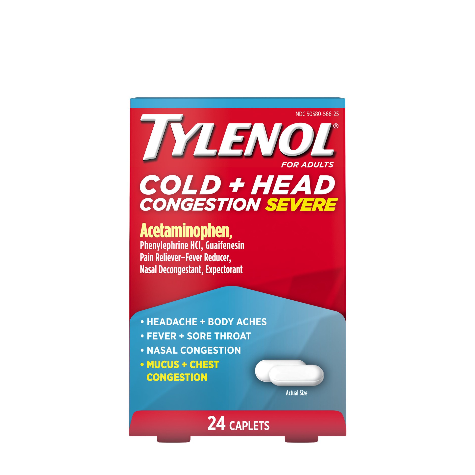 slide 8 of 8, Tylenol Cold + Head Congestion Severe Medicine Caplets for Cold & Flu Symptom Relief, Fever Reducer, Pain Reliever, Nasal Decongestant & Expectorant, 24 ct., 24 ct