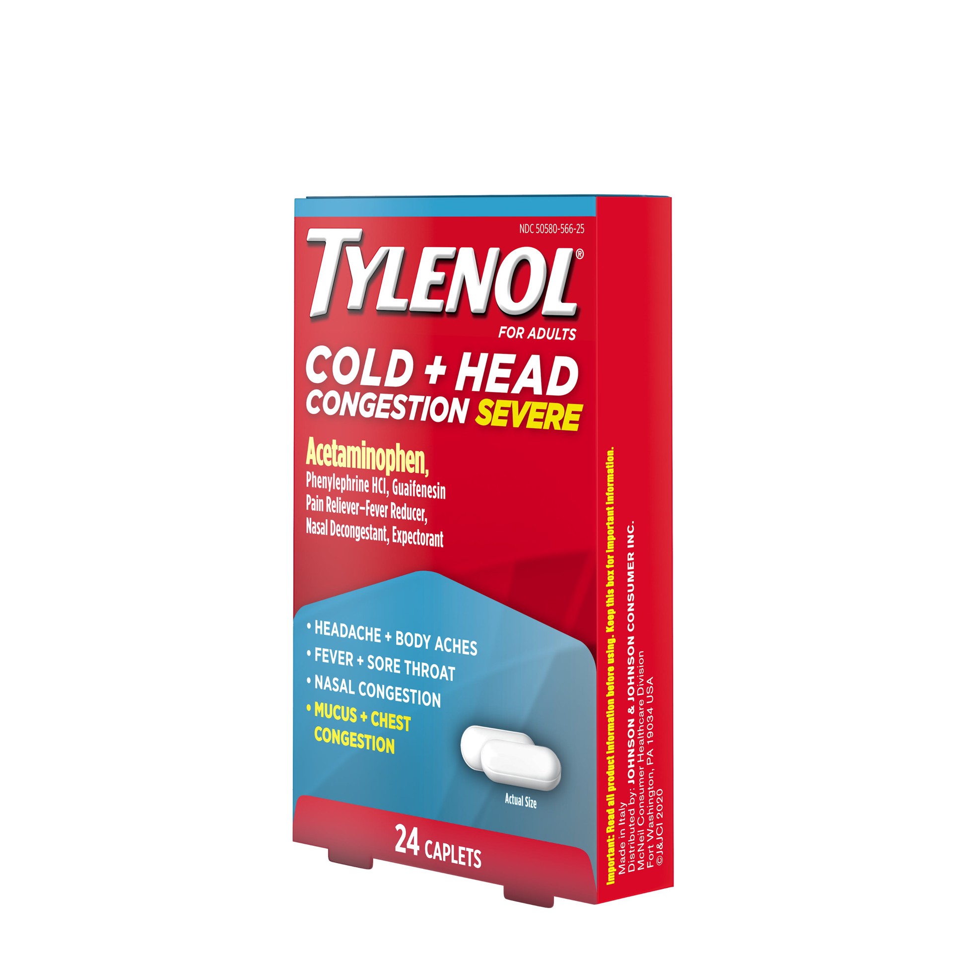 slide 3 of 8, Tylenol Cold + Head Congestion Severe Medicine Caplets for Cold & Flu Symptom Relief, Fever Reducer, Pain Reliever, Nasal Decongestant & Expectorant, 24 ct., 24 ct