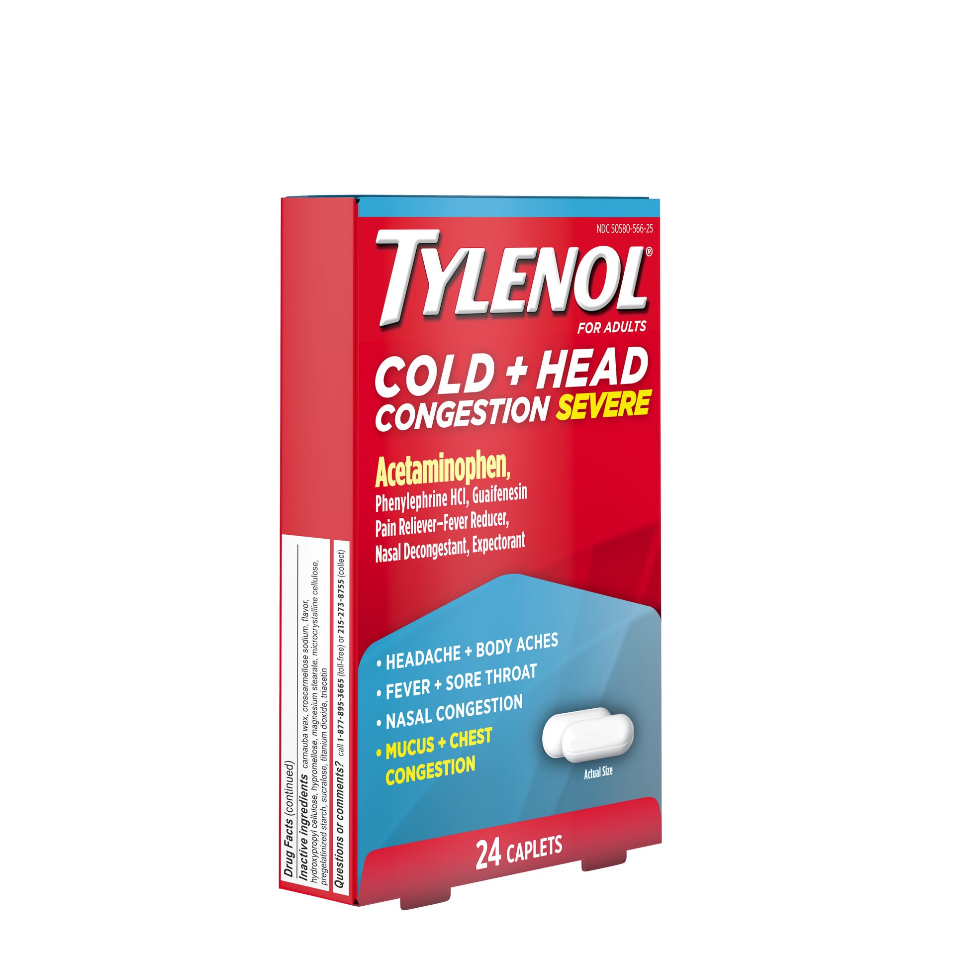 slide 7 of 8, Tylenol Cold + Head Congestion Severe Medicine Caplets for Cold & Flu Symptom Relief, Fever Reducer, Pain Reliever, Nasal Decongestant & Expectorant, 24 ct., 24 ct