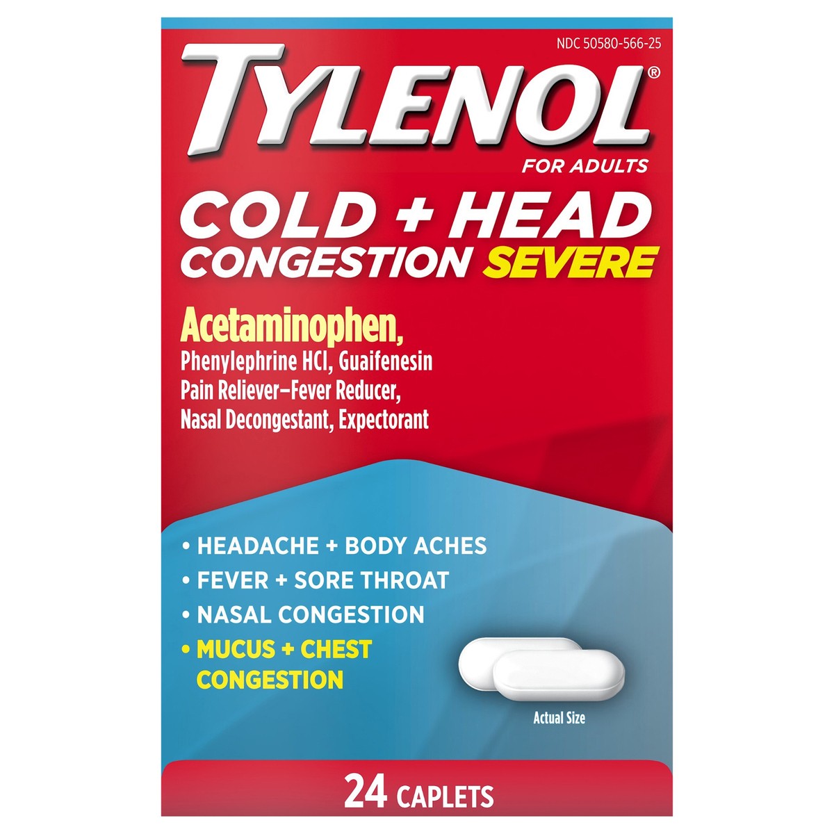 slide 1 of 8, Tylenol Cold + Head Congestion Severe Medicine Caplets for Cold & Flu Symptom Relief, Fever Reducer, Pain Reliever, Nasal Decongestant & Expectorant, 24 ct., 24 ct