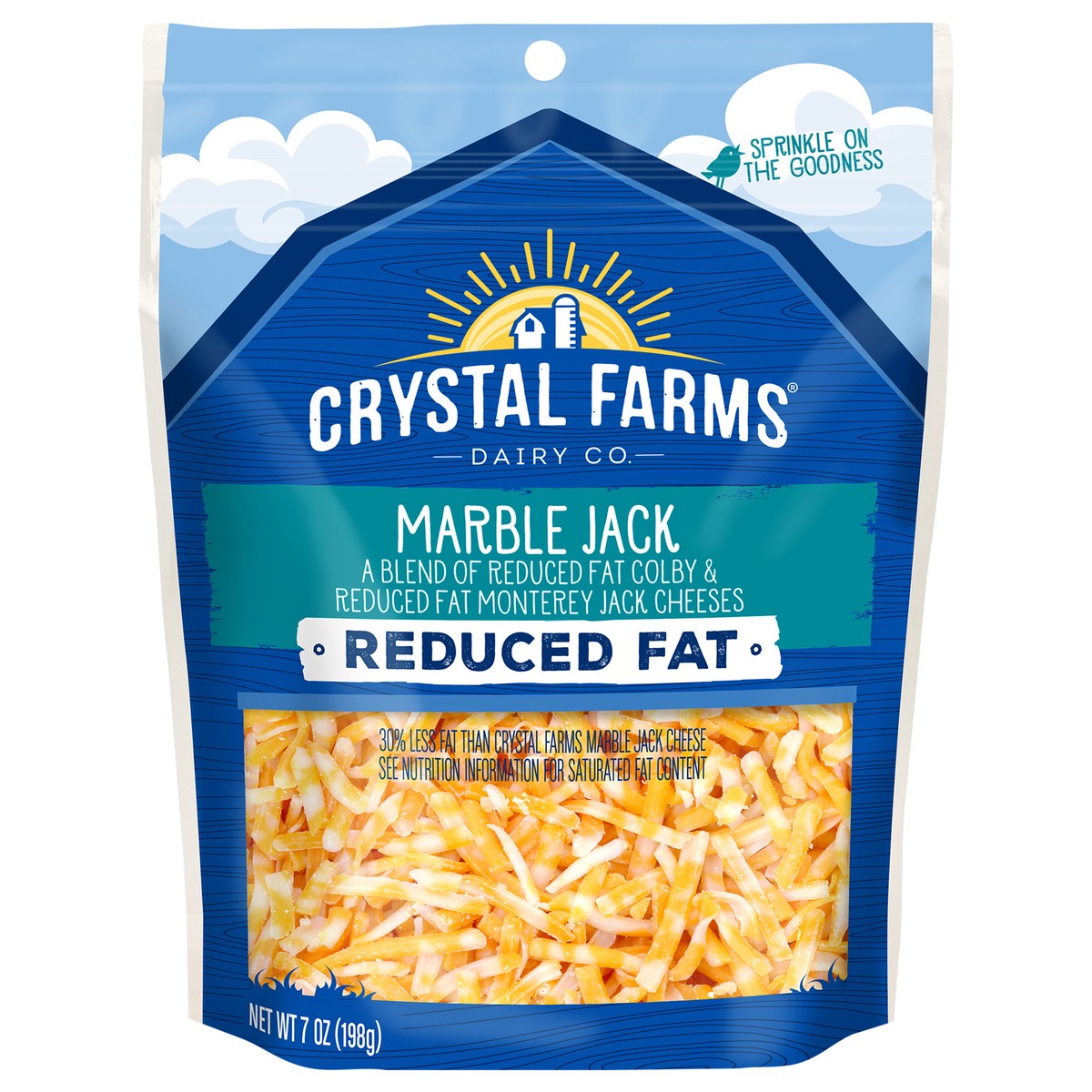 slide 1 of 1, Crystal Farms Shredded Reduced Fat Marble Jack Cheese, 7 oz, 7 oz