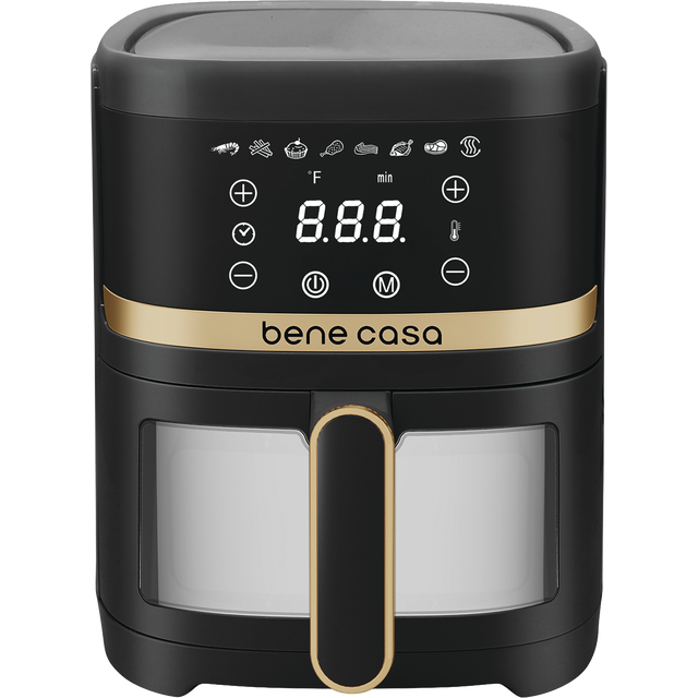 slide 1 of 1, Bene Casa 4 Liter Digital Air Fryer With Window & Electro Plate, Black & Gold, 1 ct
