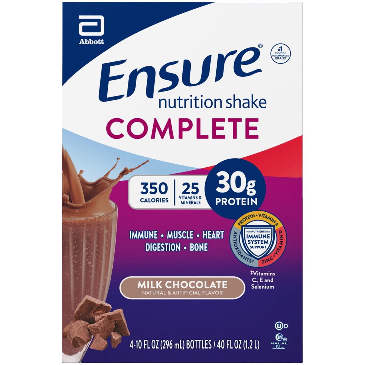 slide 9 of 10, Ensure Complete 4 Pack Milk Chocolate Nutrition Shake 4 10 fl oz Bottle 4 ea Box, 4 ct; 10 oz