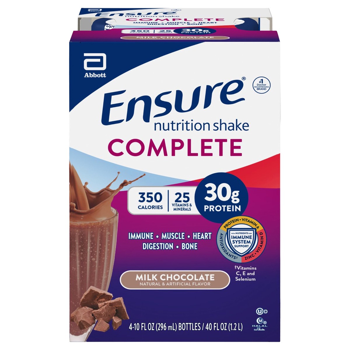 slide 3 of 10, Ensure Complete 4 Pack Milk Chocolate Nutrition Shake 4 10 fl oz Bottle 4 ea Box, 4 ct; 10 oz