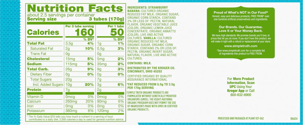 slide 2 of 4, Simple Truth Organic Strawberry Banana And Vanilla Yogurt Tubes, 16 oz