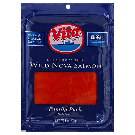 slide 1 of 1, Vita Salmon Wild Nova Sliced Smoked Family Pack, 8 oz