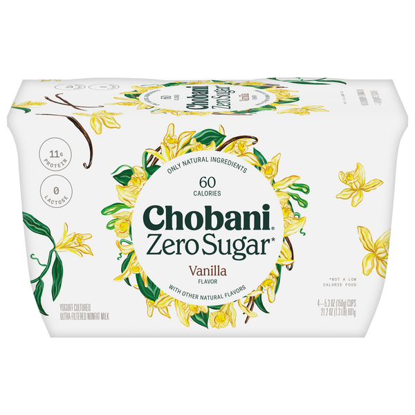 slide 1 of 1, Chobani Zero Sugar Greek Yogurt Vanilla - 5.3oz/4pk, 4 ct; 5.3 oz