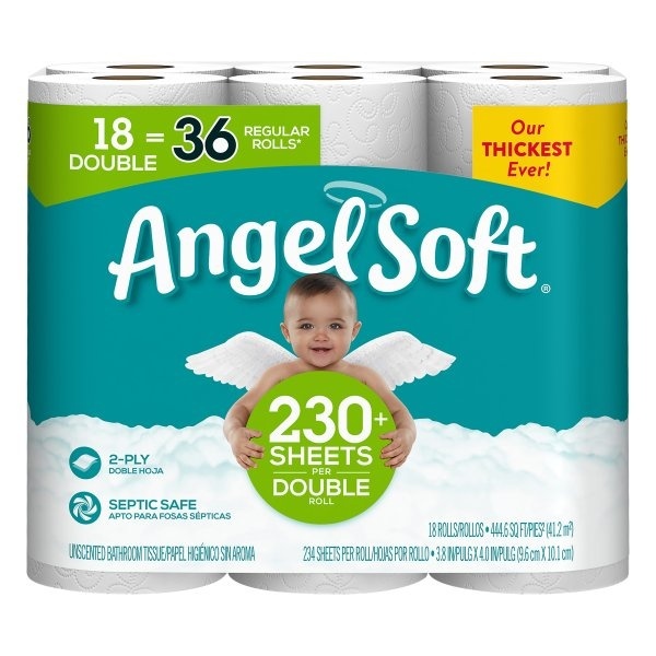 slide 1 of 1, Angel Soft Bathroom Tissue, Unscented, Double Rolls, 2-Ply, 18 ct