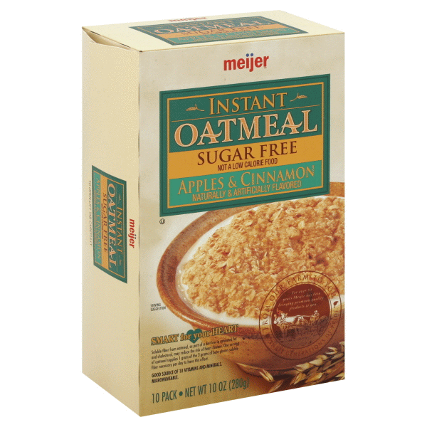 slide 1 of 6, Meijer Instant Oatmeal Sugar-Free Apple Cinnamon, 10 oz