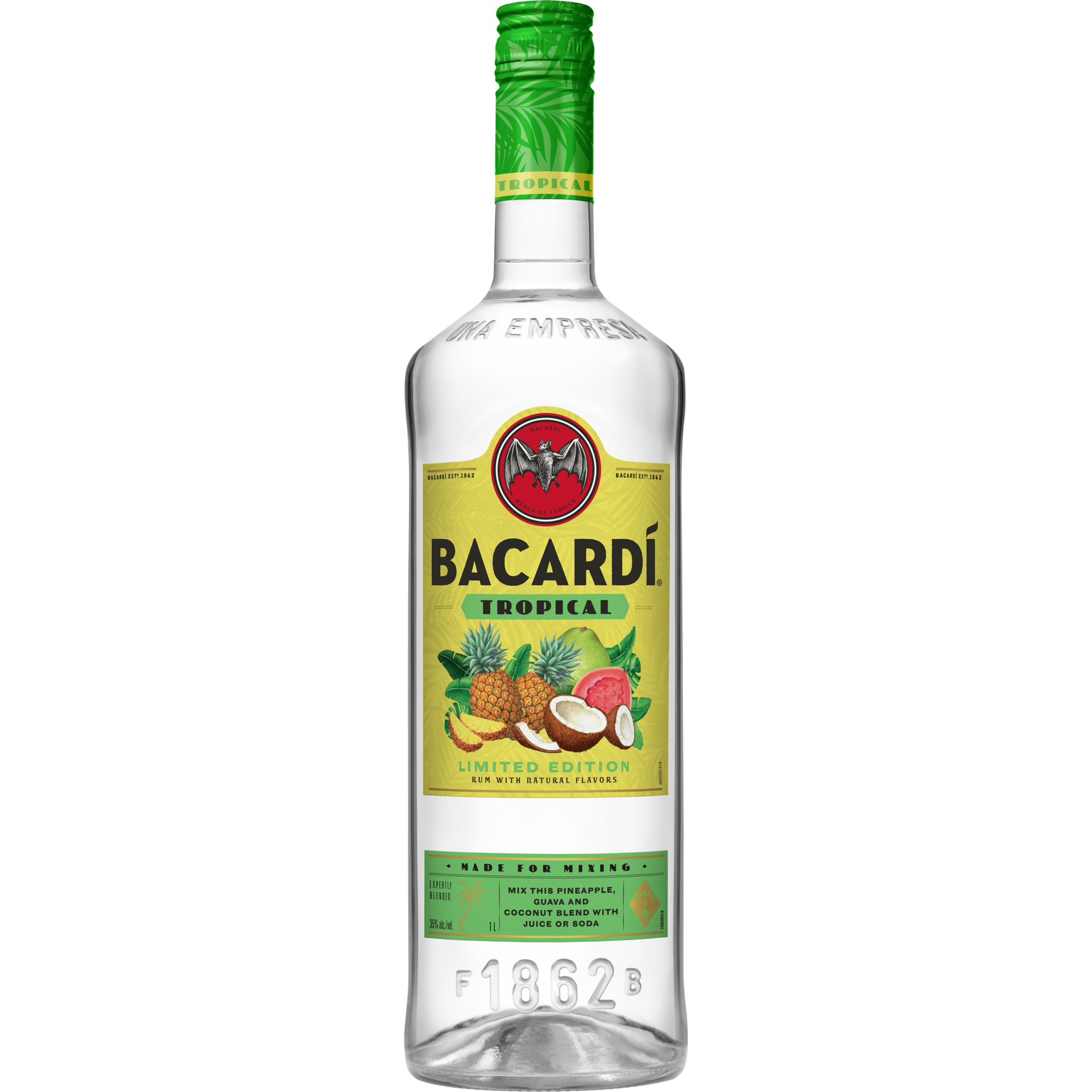 slide 4 of 5, Bacardí Bacardi Tropical Rum, Gluten Free 35% 100Cl/1L, 1 liter