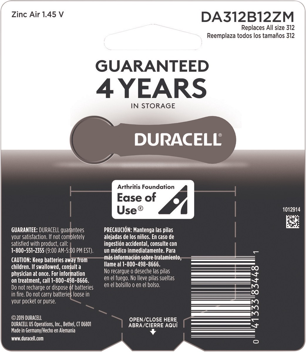 slide 6 of 7, Duracell Size 312 Hearing Aid Batteries, 12 pk