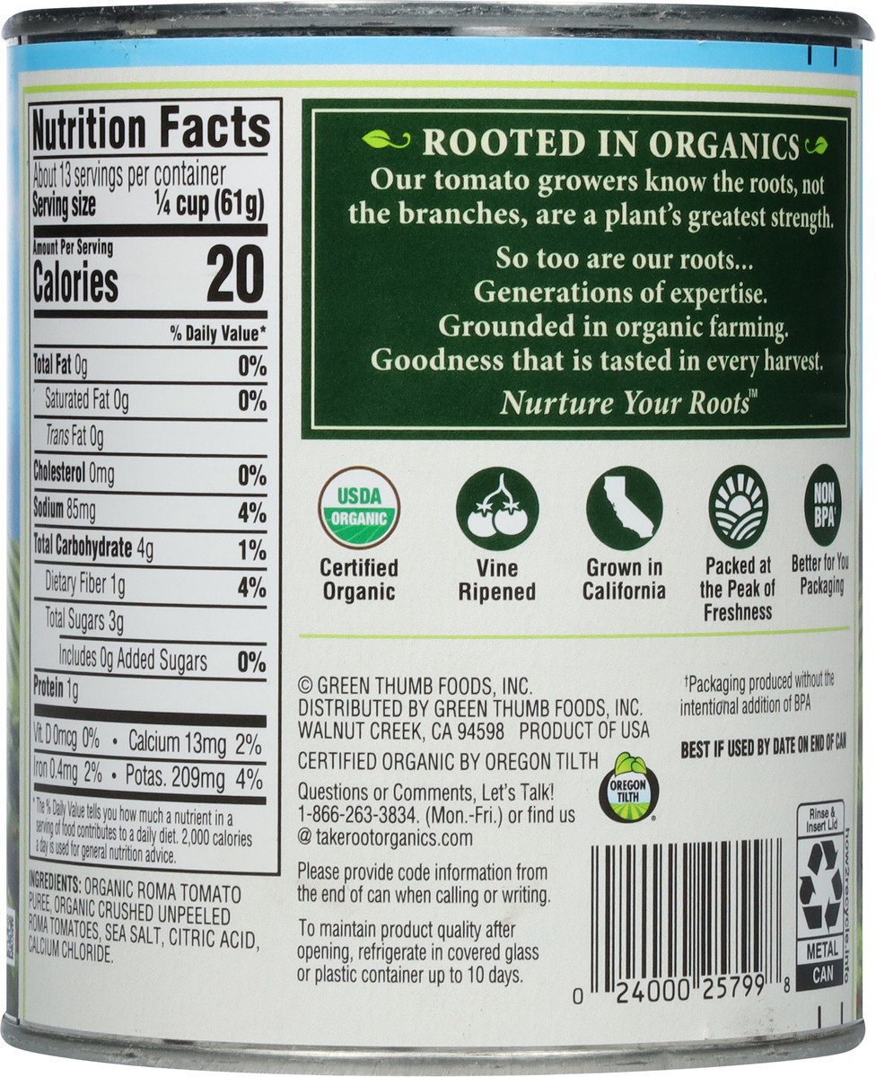 slide 12 of 13, Take Root Organics Fire Roasted Crushed Tomatoes 28 oz, 28 oz