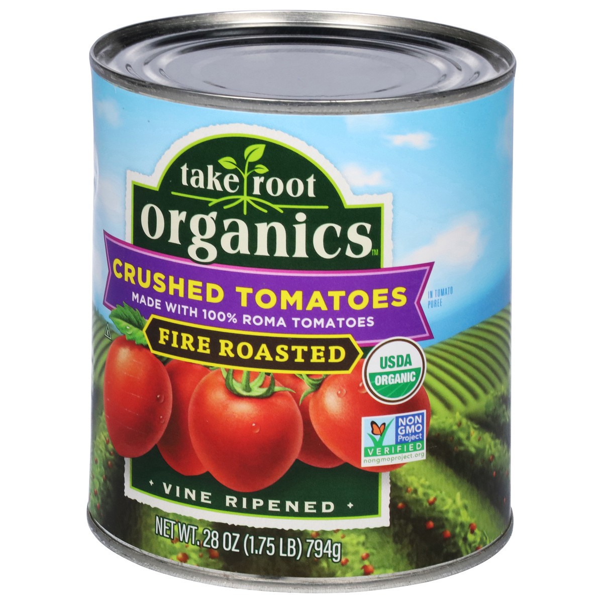 slide 13 of 13, Take Root Organics Fire Roasted Crushed Tomatoes 28 oz, 28 oz