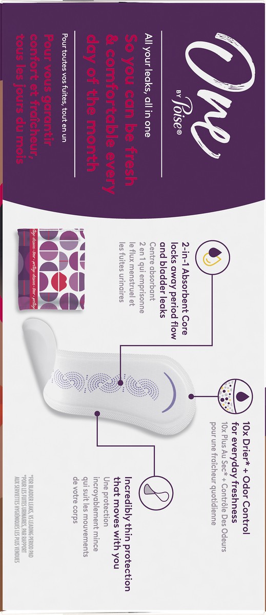 slide 8 of 9, One by Poise Long Length Extra Coverage 2-in-1 Liners 50 Liners, 50 ct