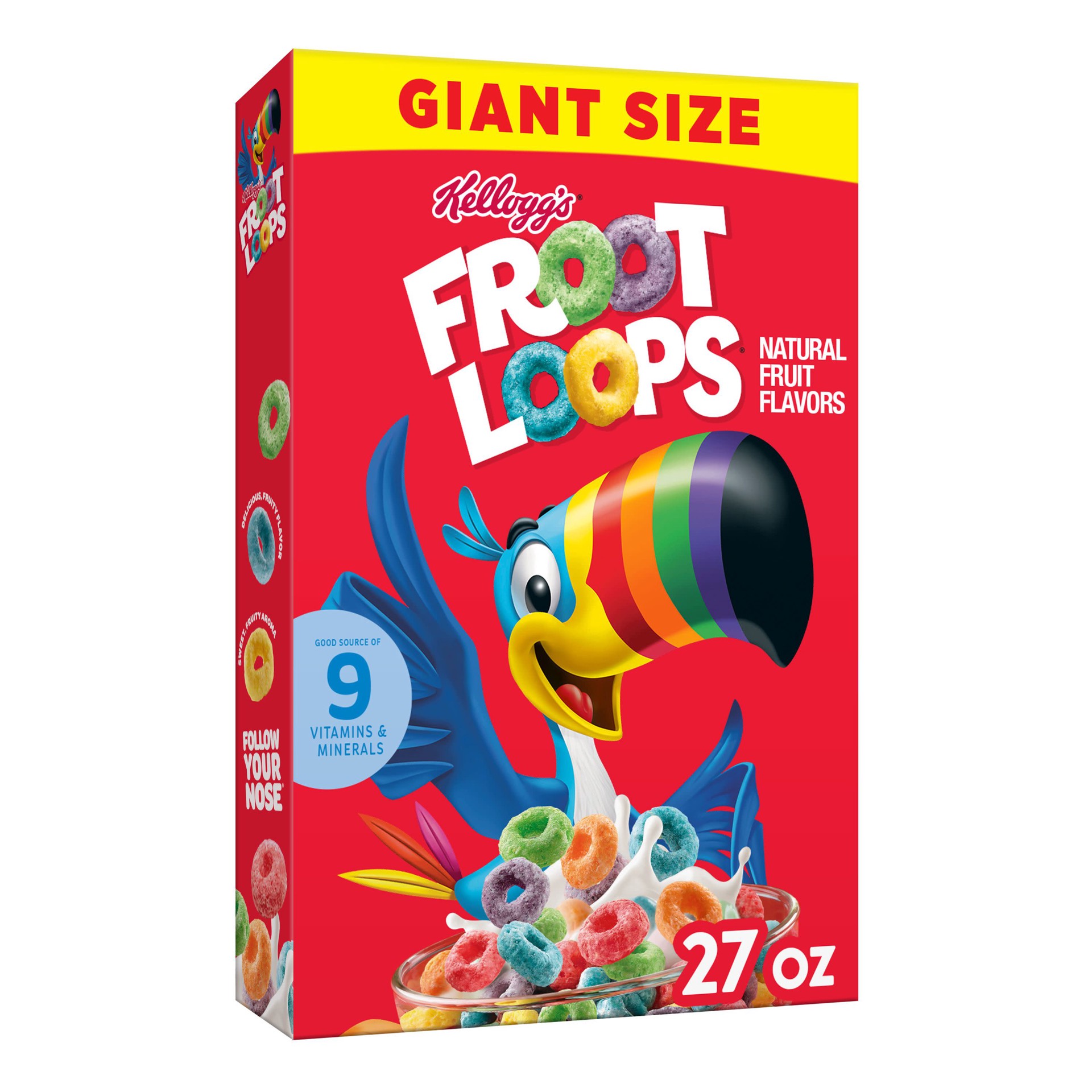 slide 1 of 5, Froot Loops Kellogg's Froot Loops Breakfast Cereal, Fruit Flavored, Breakfast Snacks with Vitamin C, Giant Size, Original, 27oz Box, 1 Box, 27 oz