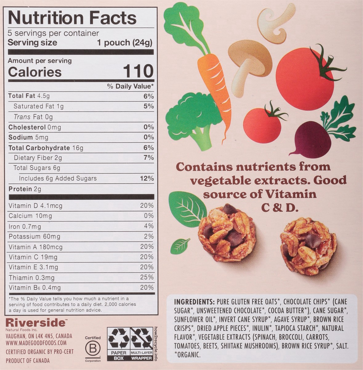 slide 4 of 9, MadeGood Organic Chocolate Chip Granola Bites 5 - 0.85 oz Packs, 5 ct