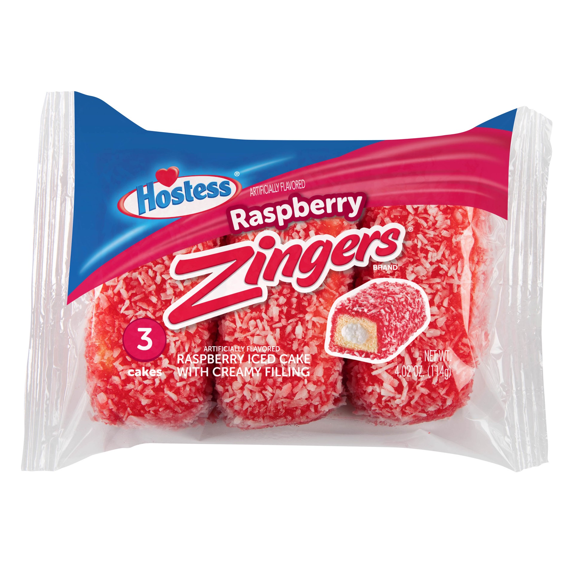 slide 1 of 1, HOSTESS Raspberry ZINGERS Single Serve, 3 Count, 4.02 oz, 4.02 oz