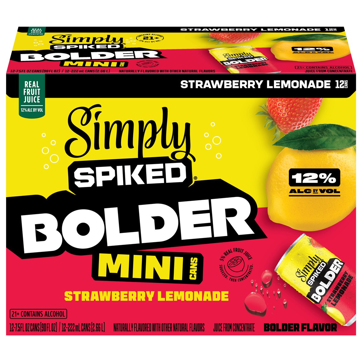 slide 1 of 15, Simply Spiked Bolder Strawberry Lemonade 12 - 7.5 fl oz Cans, 7.5 oz
