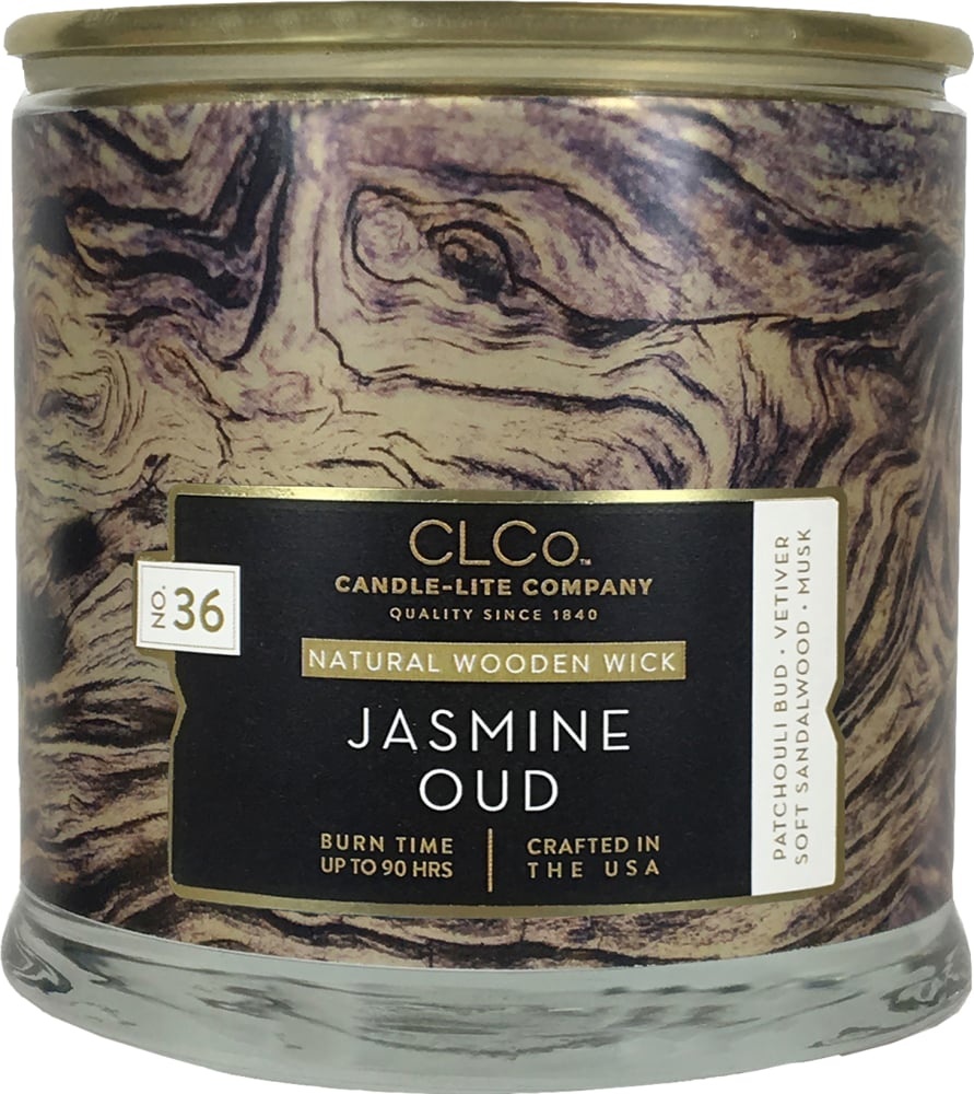 slide 1 of 1, Candle-Lite Clco Jasmine Oud Natural Wooden Wick Candle - White, 14 oz