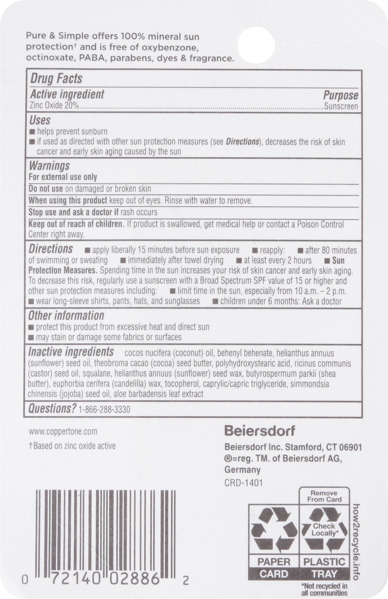 slide 4 of 9, Coppertone Pure & Simple SPF 50 Baby Stick Sunscreen 0.49 oz, 1 ct