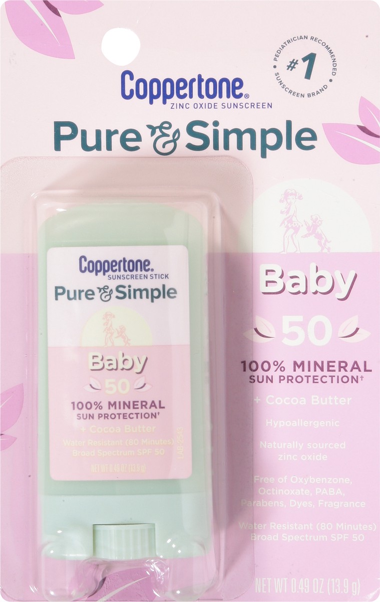 slide 2 of 9, Coppertone Pure & Simple SPF 50 Baby Stick Sunscreen 0.49 oz, 1 ct
