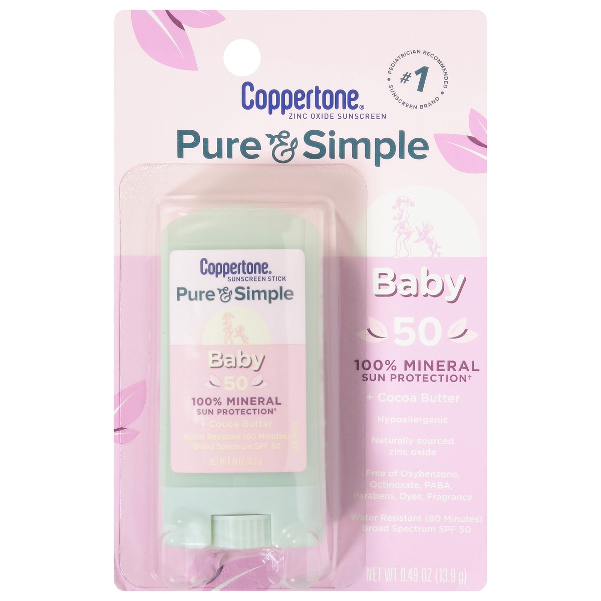 slide 1 of 9, Coppertone Pure & Simple SPF 50 Baby Stick Sunscreen 0.49 oz, 1 ct