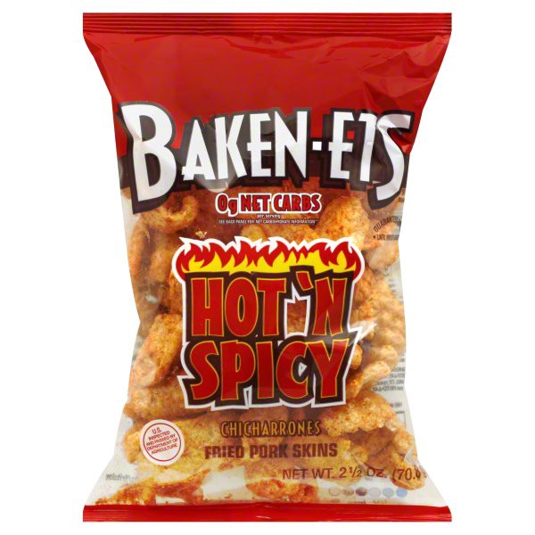 slide 1 of 6, BAKEN-ETS Hot 'N Spicy Fried Pork Skins, 2.5 oz