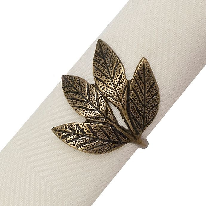 slide 1 of 1, Fiesta Rustic Leaves Napkin Ring - Gold, 1 ct