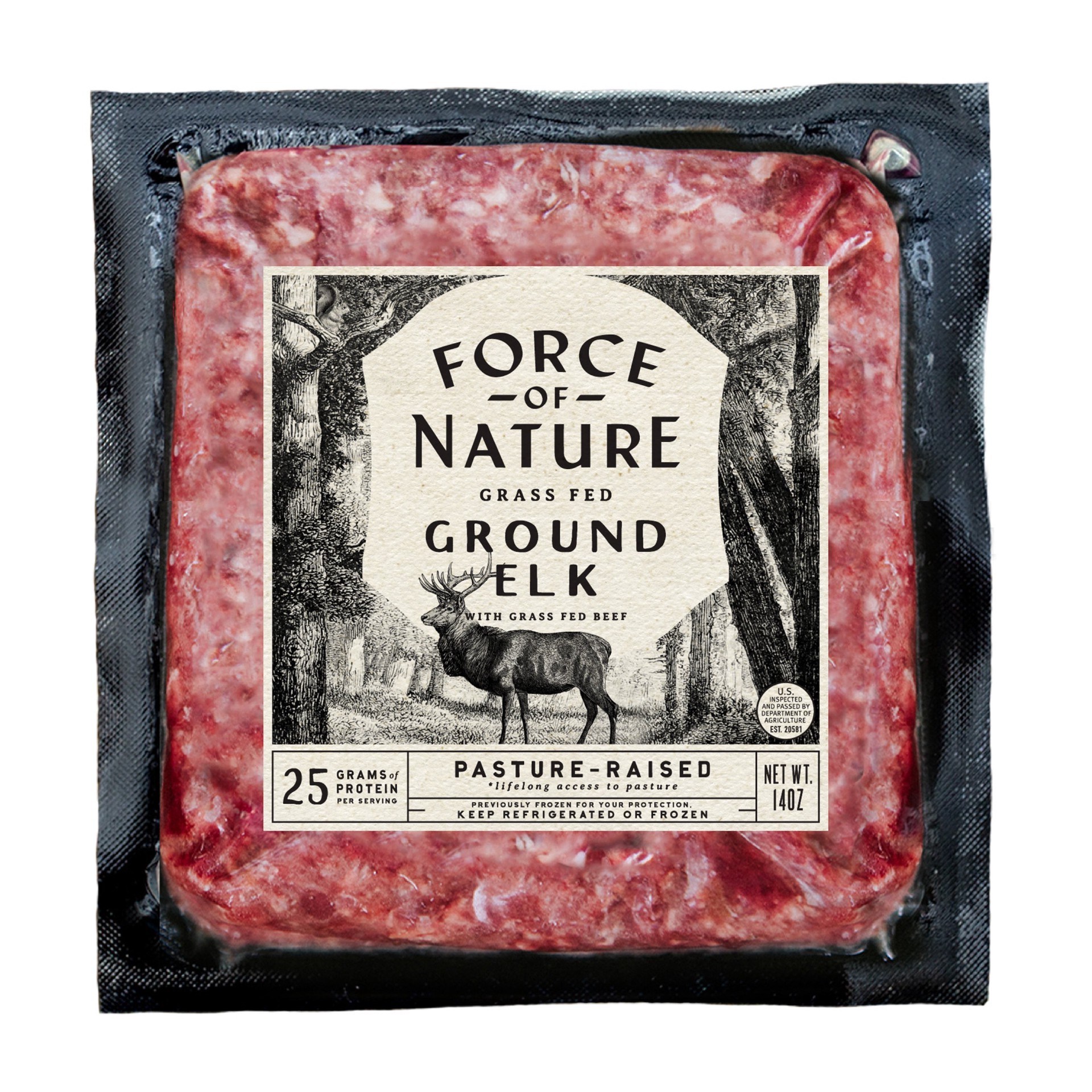 slide 1 of 1, Force of Nature Grass Fed Ground Elk, 90% Lean, 14 oz