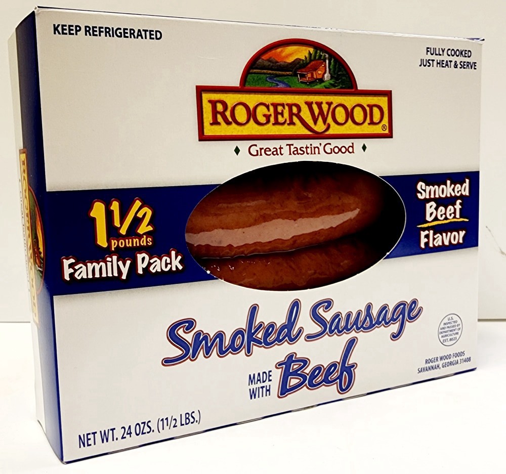 slide 4 of 4, Roger Wood Hard Wood Smoked Sausage With Beef, 24 oz