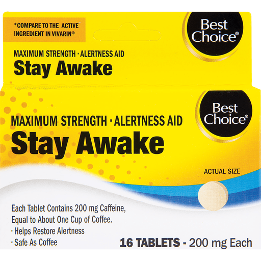 slide 1 of 1, Best Choice Maximum Strength Alterness Aid Stay Awake Tablets, 16 ct