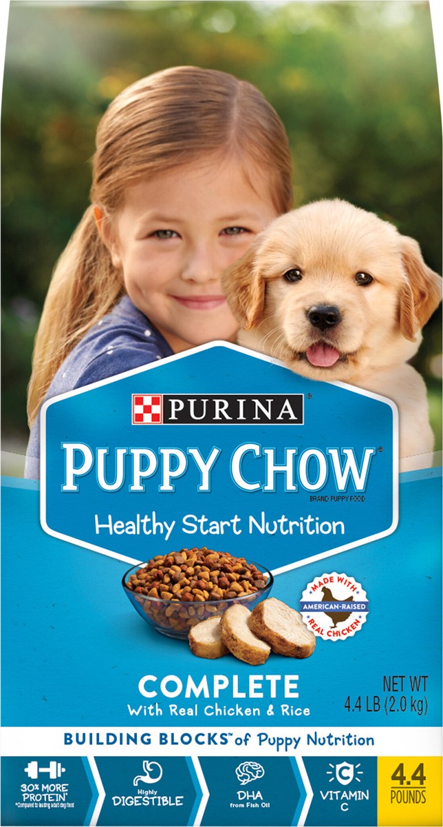 slide 2 of 6, Dog Chow Puppy Chow Healthy Start Nutrition Complete With Real Chicken & Rice Dry Puppy Food, 4.4 lb