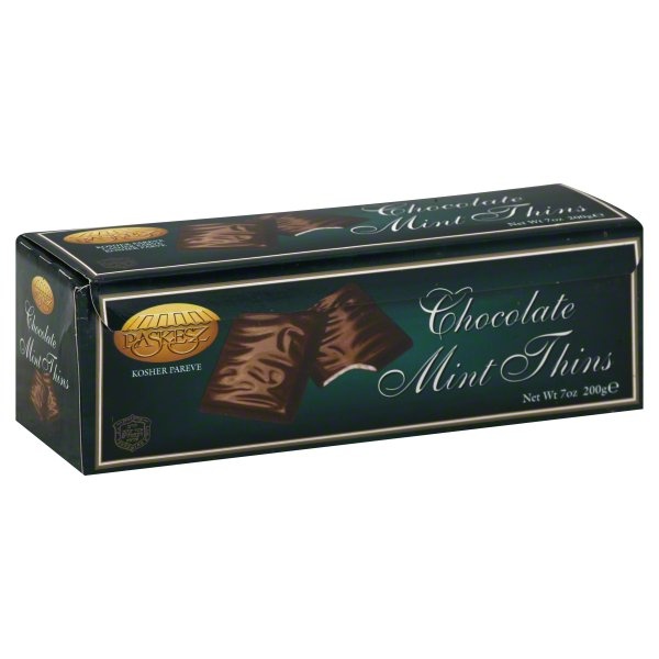 slide 1 of 1, Paskesz Cookies - Chocolate Mint Thins, 7 oz